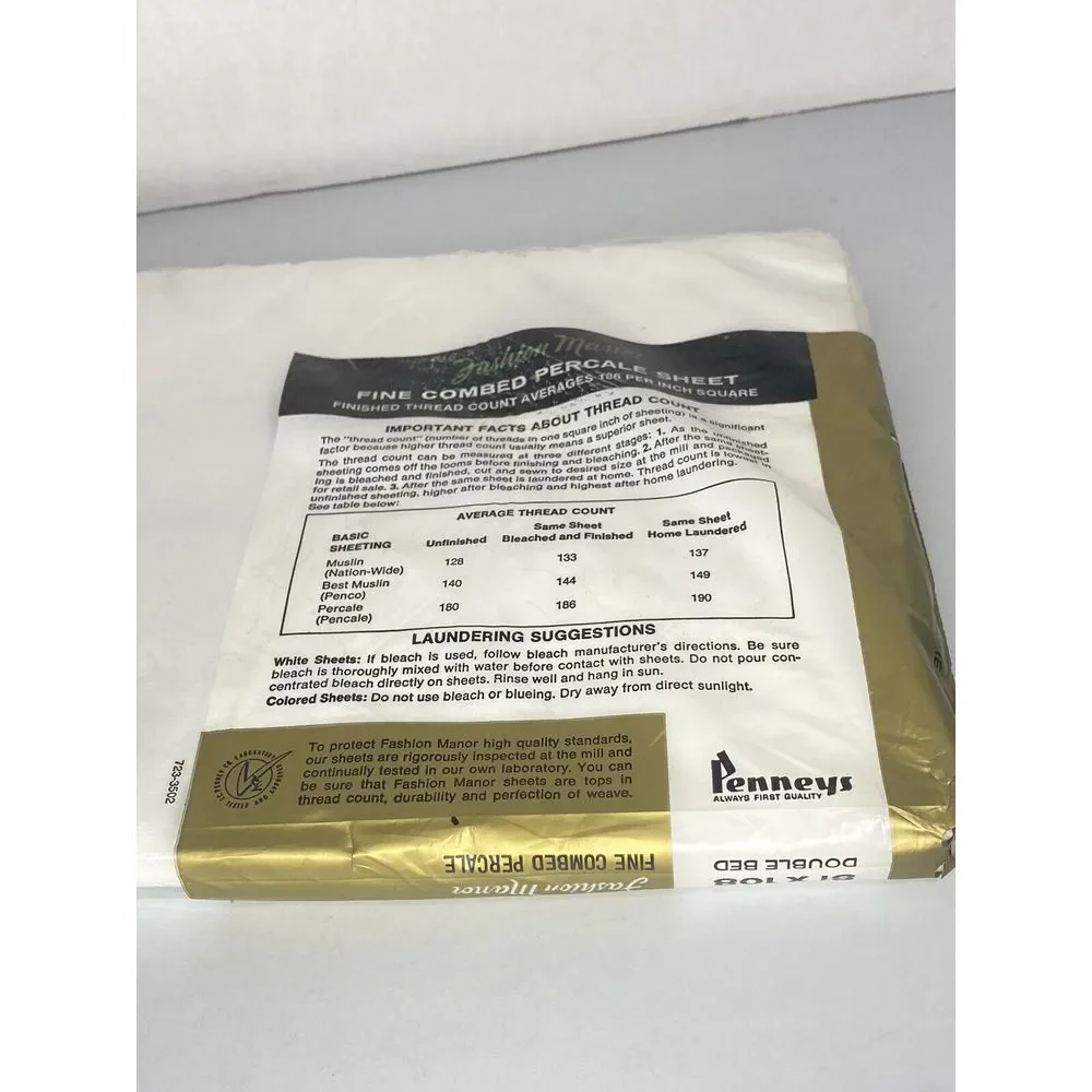 Vintage Flat Sheet Fashion Manor‎ JC Pennys Pencale Quality Double Bed NIP